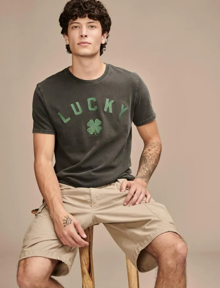 Lucky Clover Jet Black Men Lucky Brand Graphic Tees