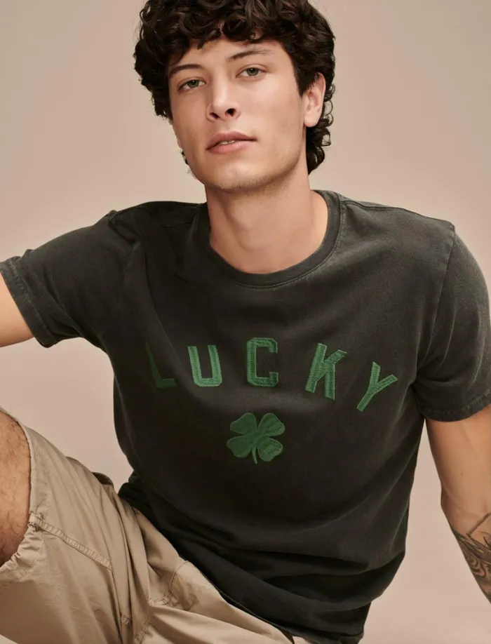 Lucky Clover Jet Black Men Lucky Brand Graphic Tees