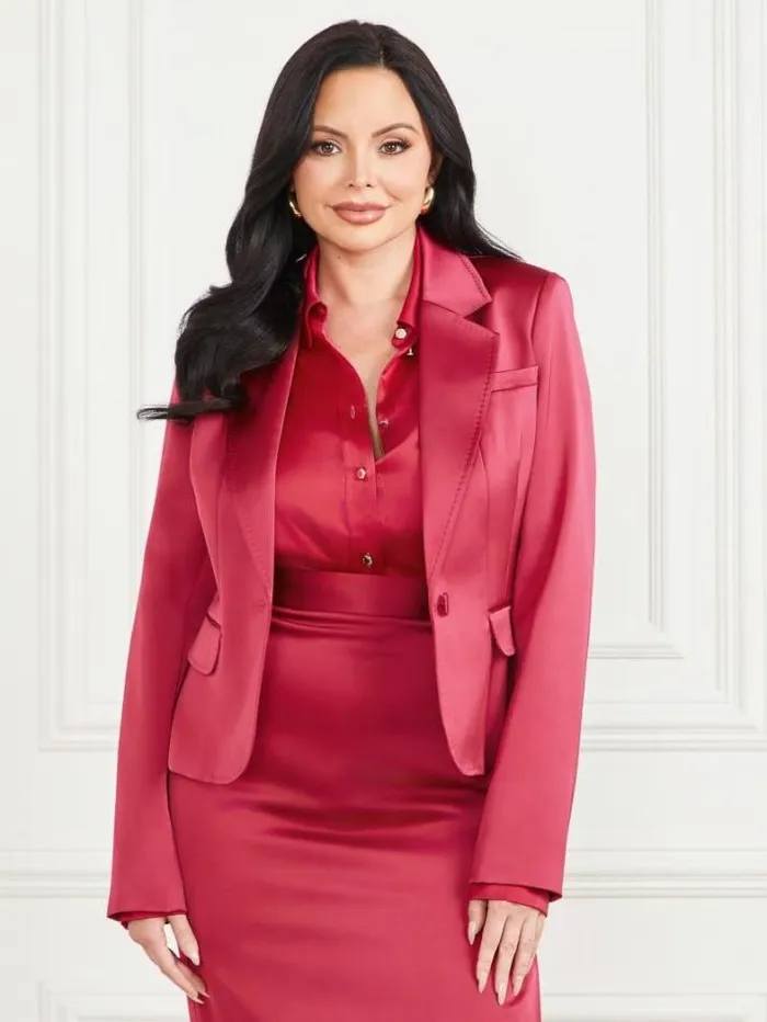 Marciano Corsage Solid Satin Blazer Viva Pink Women Jackets