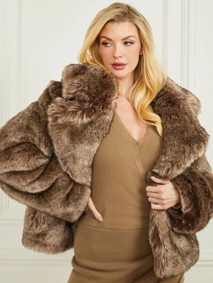 Marciano Duchesse FauxFur Jacket Dark Dune Multi Women Jackets Marciano Duchesse FauxFur Jacket Dark Dune Multi Women Jackets