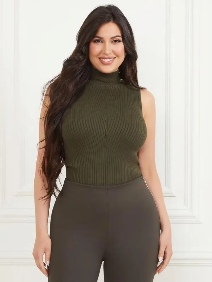 Marciano Eco Alice Sleeveless Turtleneck Top 344 Olive Branch Women Tops And Sweaters Marciano Eco Alice Sleeveless Turtleneck Top 344 Olive Branch Women Tops And Sweaters