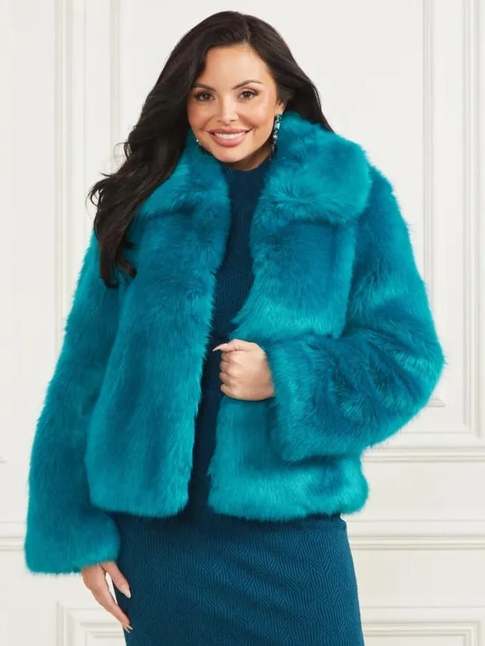 Marciano Gwenda FauxFur Jacket Bermuda Blue With Darker Women Jackets Marciano Gwenda FauxFur Jacket Bermuda Blue With Darker Women Jackets
