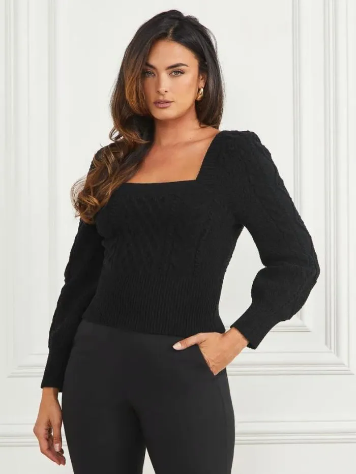 Marciano Kya Chenille Sweater Black Women Tops And Sweaters Marciano Kya Chenille Sweater Black Women Tops And Sweaters