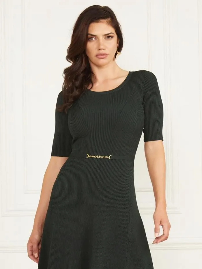 Marciano Laila Ribbed Sweater Dress Chenille Green Women Dresses Marciano Laila Ribbed Sweater Dress Chenille Green Women Dresses