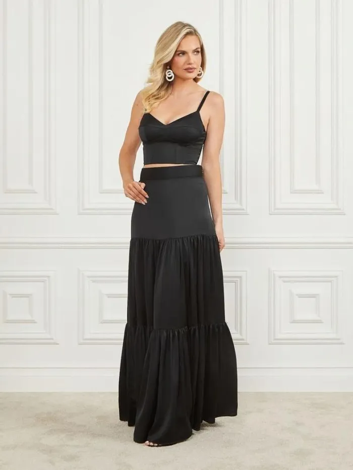 Marciano Lola Satin Corset Crop Top Black Women Tops And Sweaters Marciano Lola Satin Corset Crop Top Black Women Tops And Sweaters
