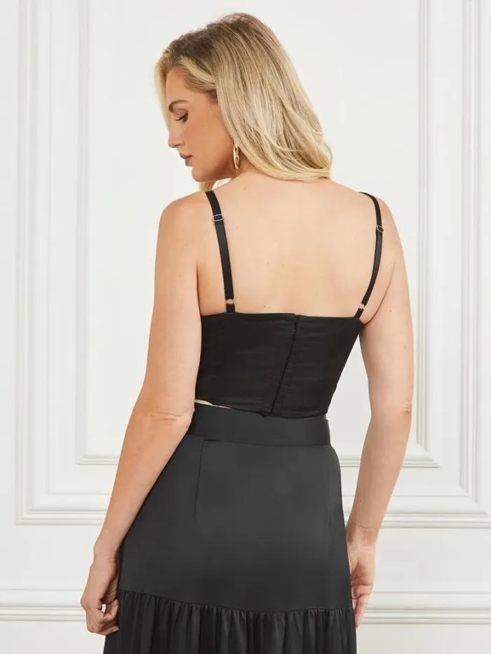 Marciano Lola Satin Corset Crop Top Black Women Tops And Sweaters Marciano Lola Satin Corset Crop Top Black Women Tops And Sweaters
