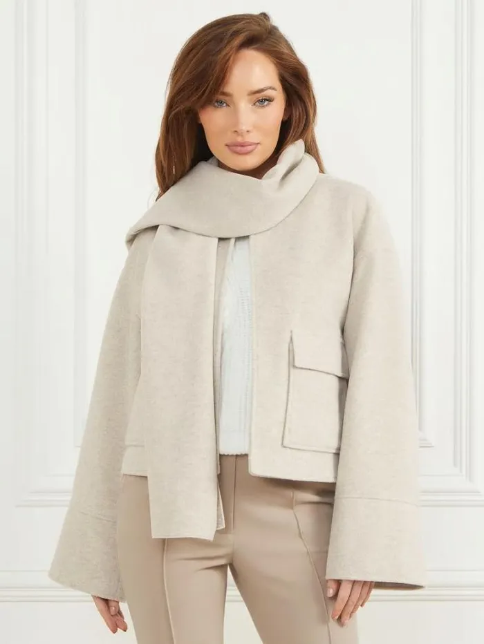 Marciano Mary Jacket And Scarf Set Light Grey Multi Women Jackets Marciano Mary Jacket And Scarf Set Light Grey Multi Women Jackets