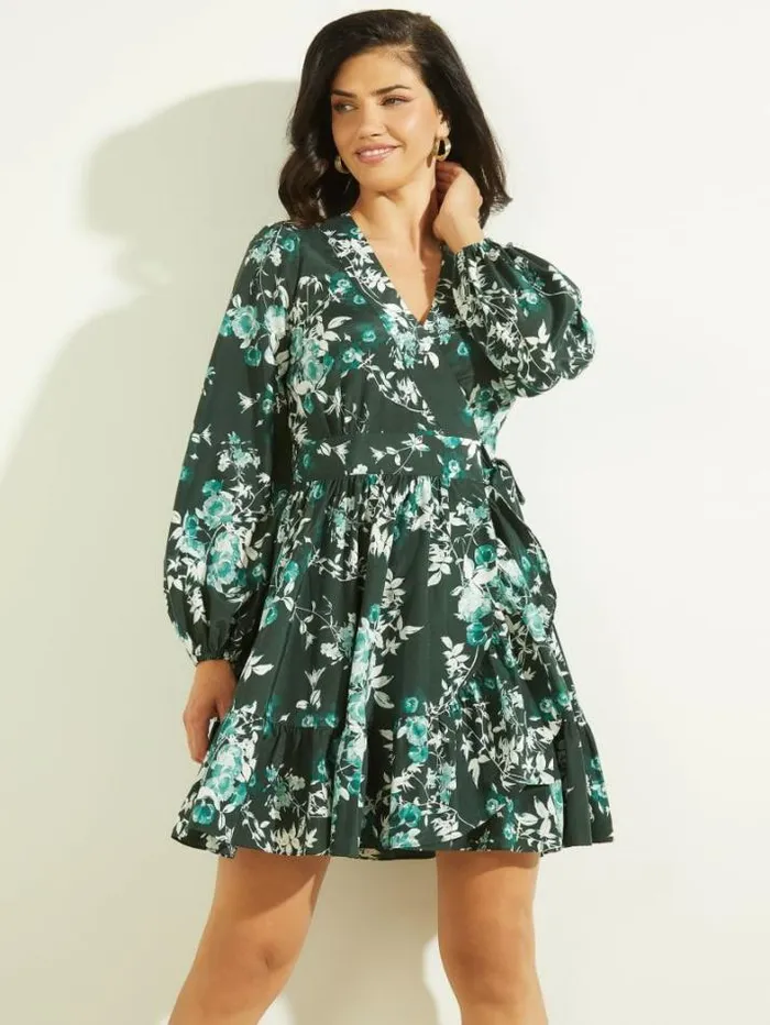Marciano Petal Pose Wrap Dress Petal Pose Chenille Green Women Dresses