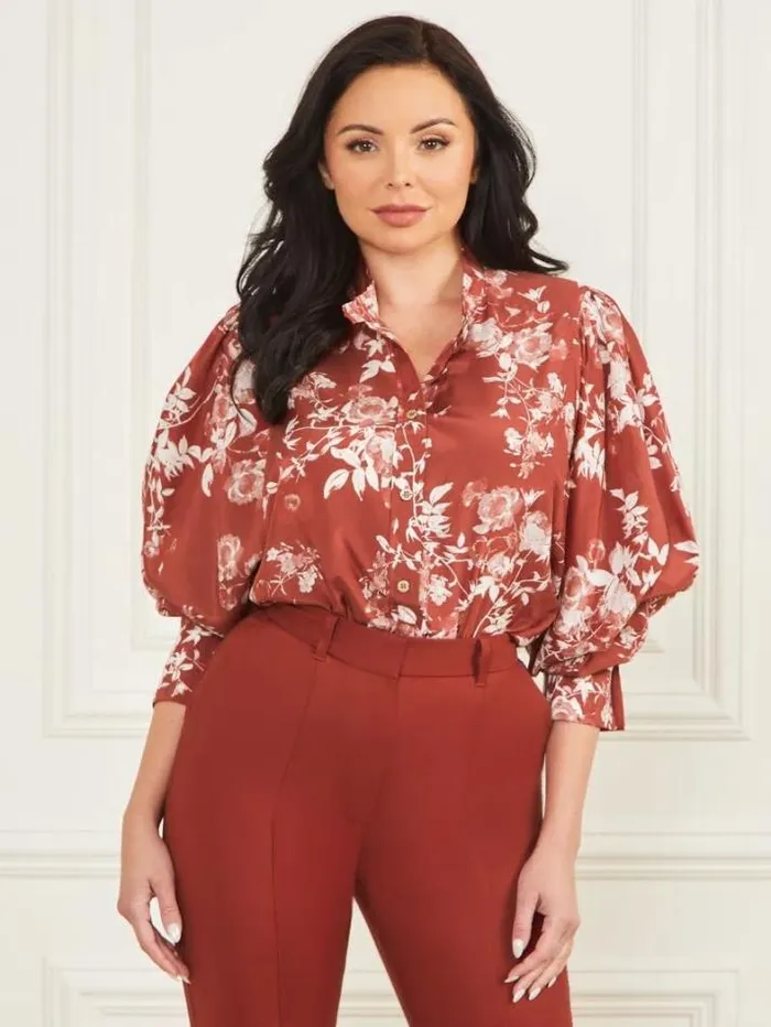 Marciano Petal Pose Yvonne Blouse Petal Pose Dark Jam Red Women Tops And Sweaters