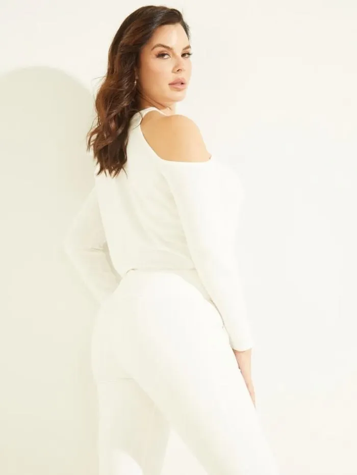 Marciano Priya ColdShoulder Sweater Top Pale Pearl Women Tops And Sweaters Marciano Priya ColdShoulder Sweater Top Pale Pearl Women Tops And Sweaters