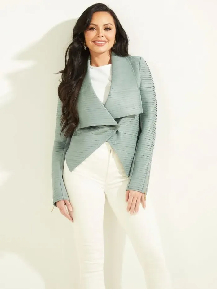 Marciano Shayna Drape Leather Jacket Slate Gray Women Jackets