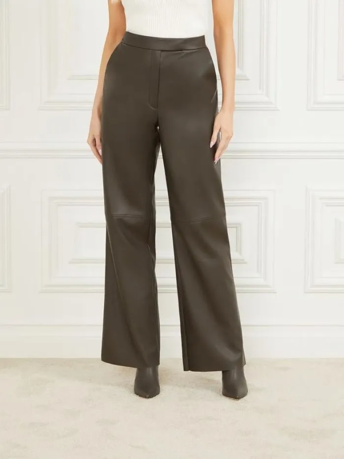 Marciano Vixen FauxLeather Wide Leg Pant 344 Olive Branch Women Bottoms Marciano Vixen FauxLeather Wide Leg Pant 344 Olive Branch Women Bottoms