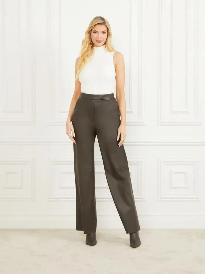 Marciano Vixen FauxLeather Wide Leg Pant 344 Olive Branch Women Bottoms Marciano Vixen FauxLeather Wide Leg Pant 344 Olive Branch Women Bottoms