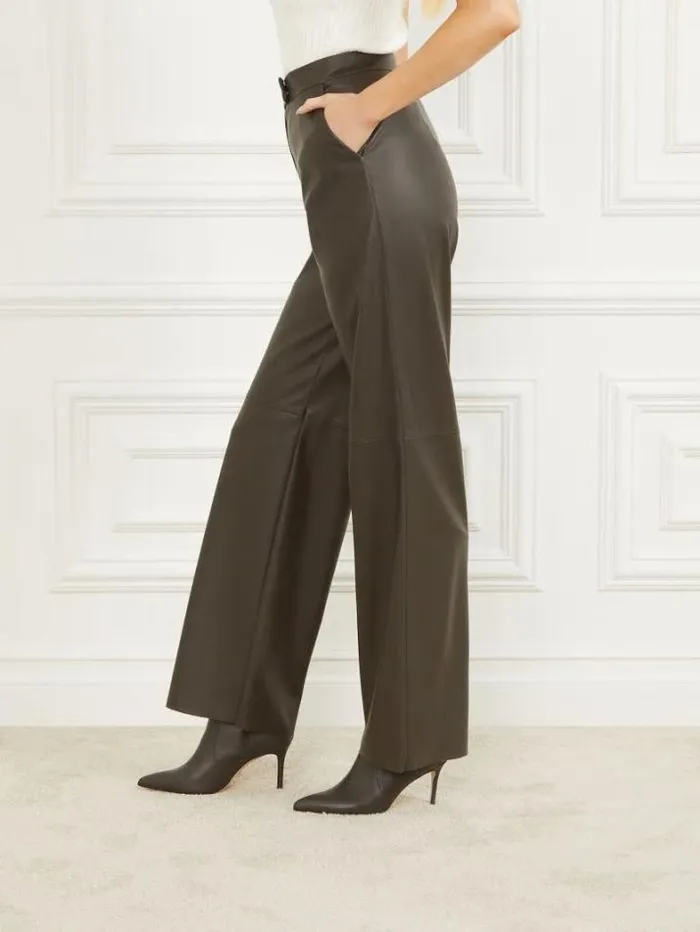 Marciano Vixen FauxLeather Wide Leg Pant 344 Olive Branch Women Bottoms Marciano Vixen FauxLeather Wide Leg Pant 344 Olive Branch Women Bottoms