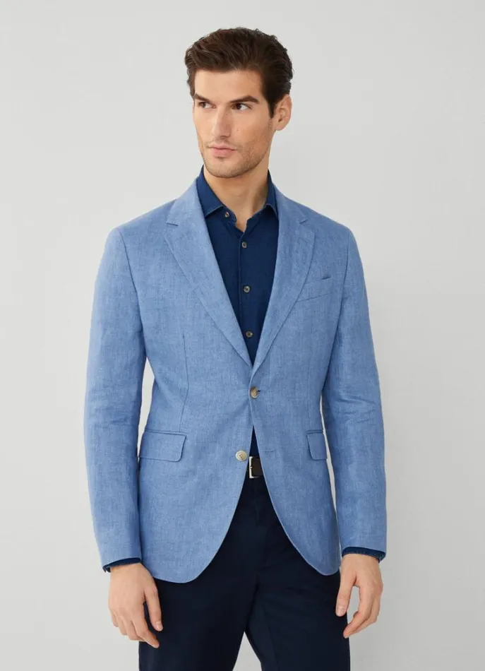 Men Blazers Hackett London Classic Fit Linen Blazer Chambray Blue