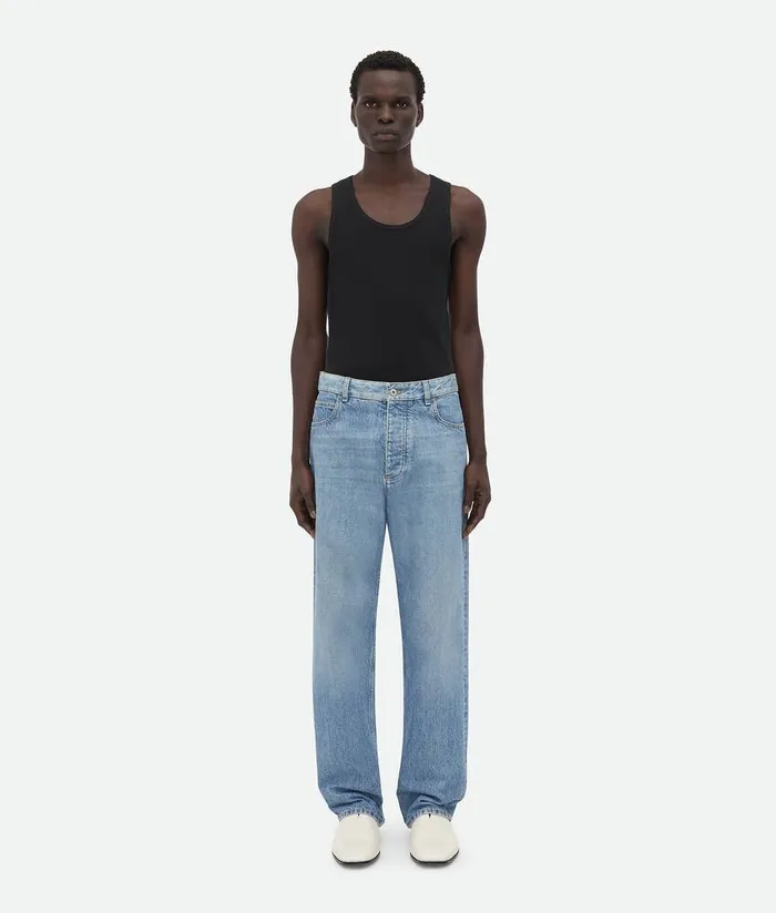 Men Bottega Veneta Denim Vintage Indigo Washed Wide Leg Denim Mid Blue