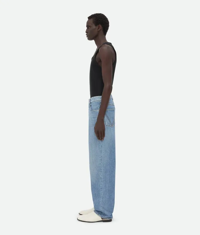 Men Bottega Veneta Denim Vintage Indigo Washed Wide Leg Denim Mid Blue