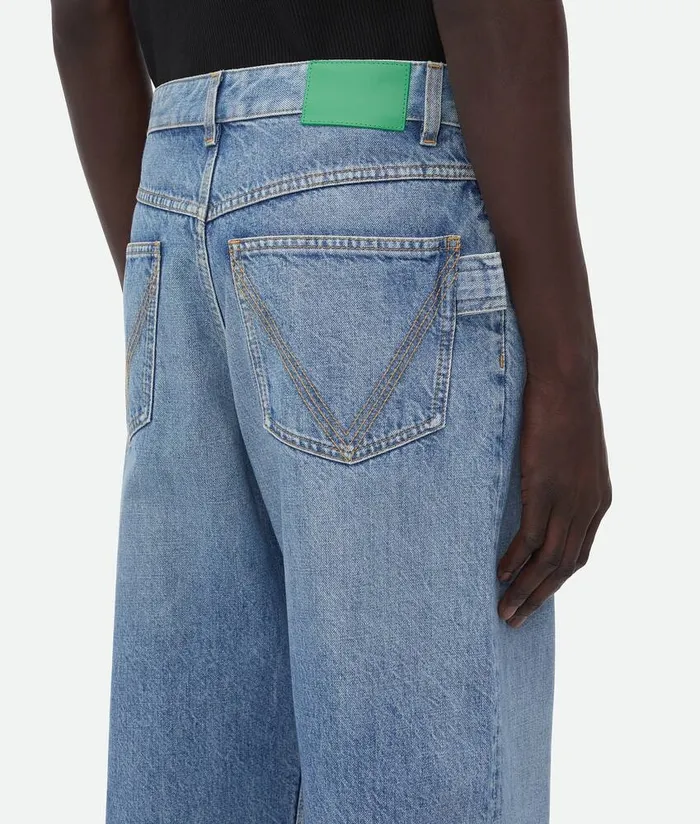 Men Bottega Veneta Denim Vintage Indigo Washed Wide Leg Denim Mid Blue