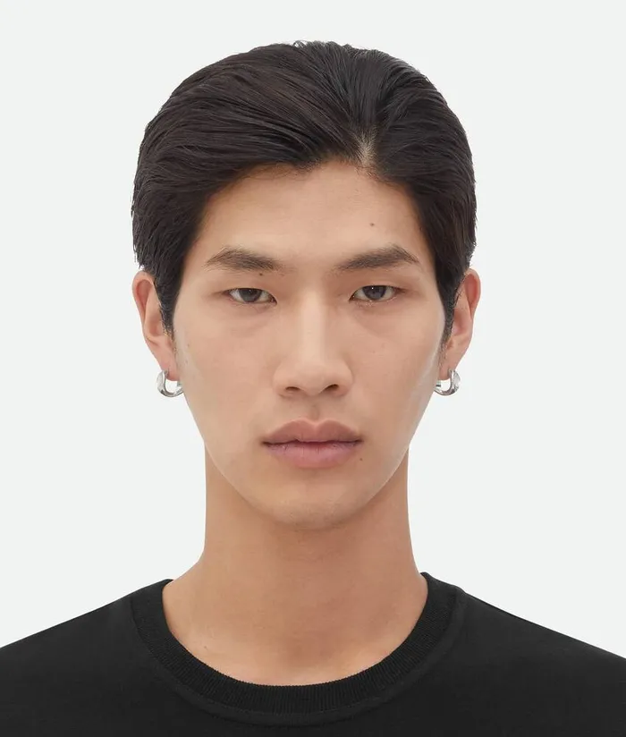 Men Bottega Veneta Earrings Detail Hoop Earrings Silver