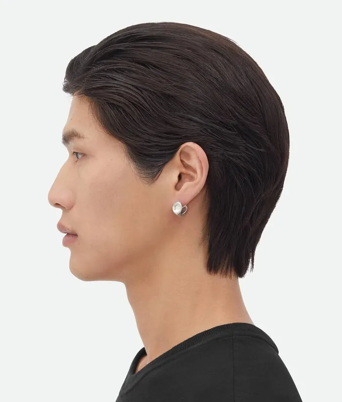 Men Bottega Veneta Earrings Detail Hoop Earrings Silver