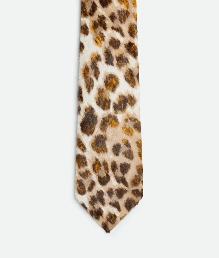 Men Bottega Veneta Scarves And Ties Printed Leather Tie Whitebeigeblackorange