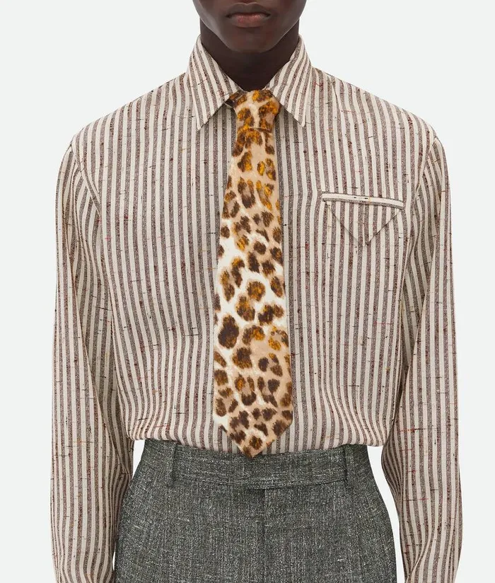 Men Bottega Veneta Scarves And Ties Printed Leather Tie Whitebeigeblackorange