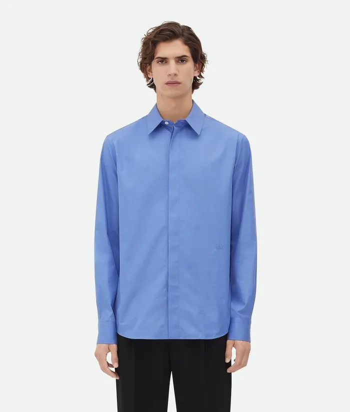 Men Bottega Veneta Shirts Compact Chambray Shirt Sky Blue