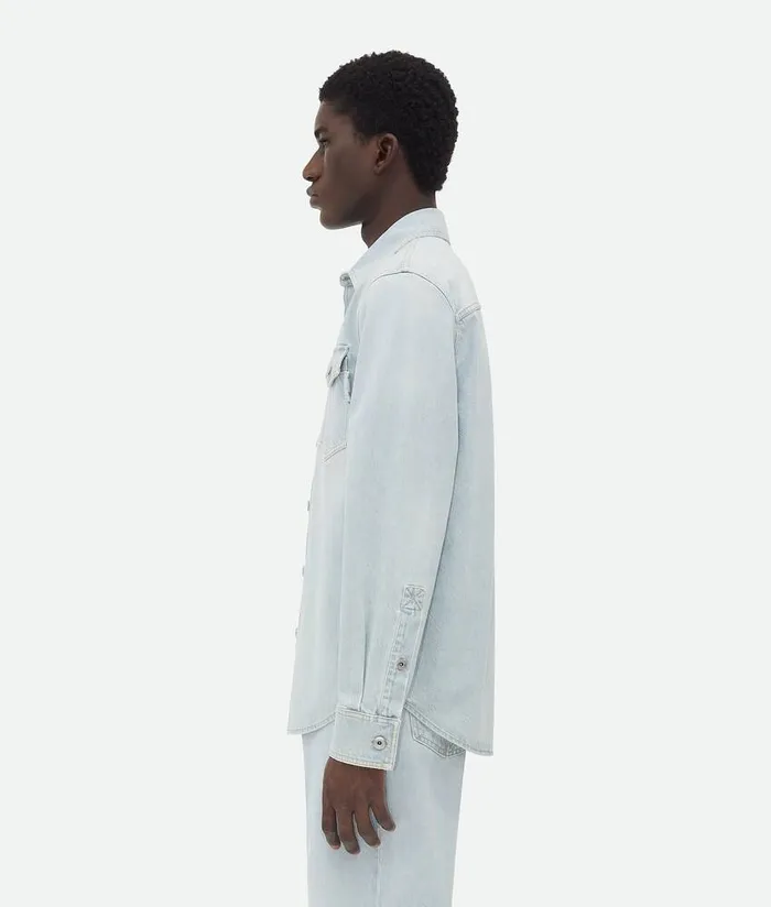 Men Bottega Veneta Shirts Extra Bleached Denim Overshirt Light Blue