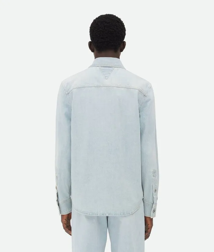 Men Bottega Veneta Shirts Extra Bleached Denim Overshirt Light Blue