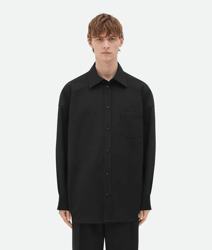 Men Bottega Veneta Shirts Wool Twill Shirt Black