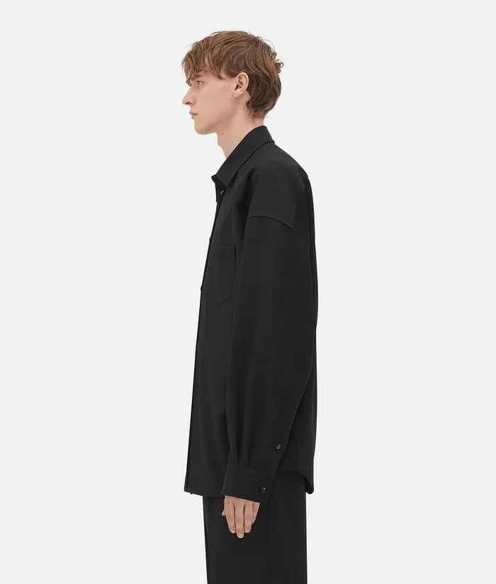 Men Bottega Veneta Shirts Wool Twill Shirt Black