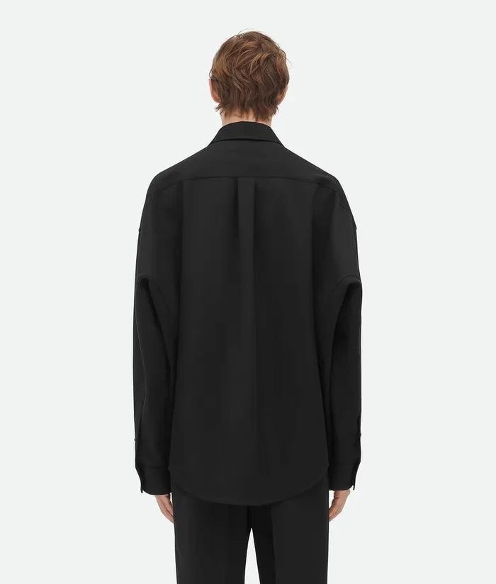 Men Bottega Veneta Shirts Wool Twill Shirt Black