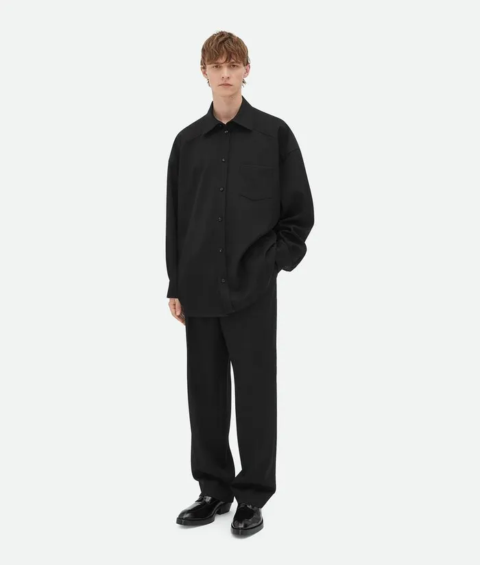 Men Bottega Veneta Shirts Wool Twill Shirt Black