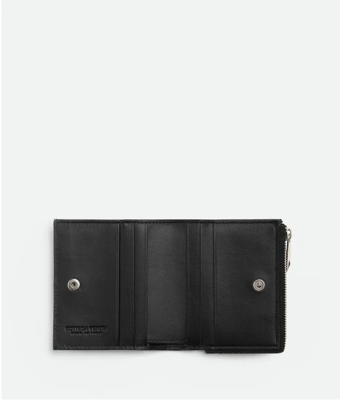 Men Bottega Veneta Small Wallets Intrecciato BiFold Wallet With Zip Black