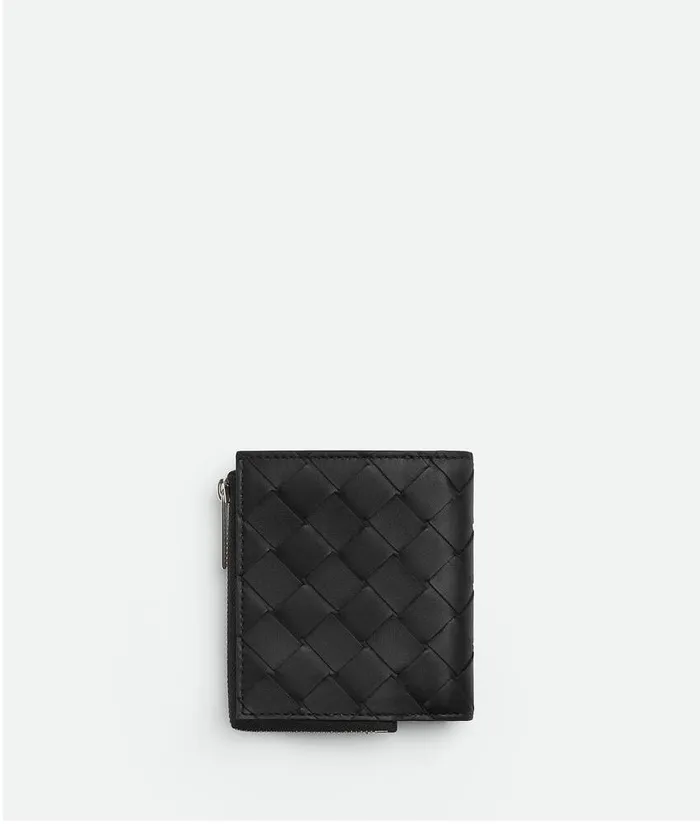 Men Bottega Veneta Small Wallets Intrecciato BiFold Wallet With Zip Black