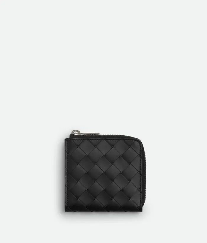 Men Bottega Veneta Small Wallets Intrecciato Square Zip Around Wallet Blackmadder Brown