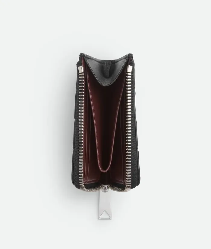 Men Bottega Veneta Small Wallets Intrecciato Square Zip Around Wallet Blackmadder Brown