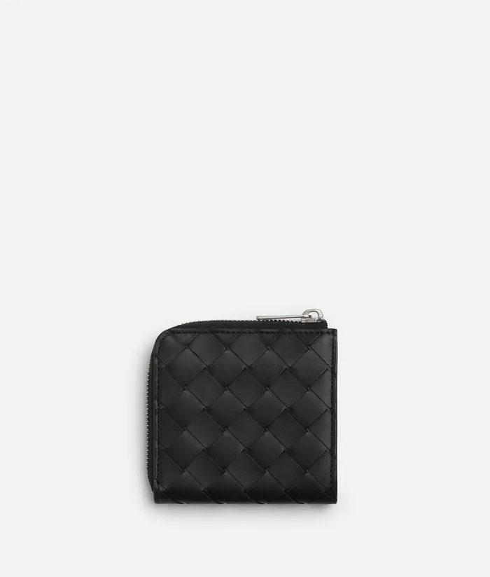 Men Bottega Veneta Small Wallets Intrecciato Square Zip Around Wallet Blackmadder Brown
