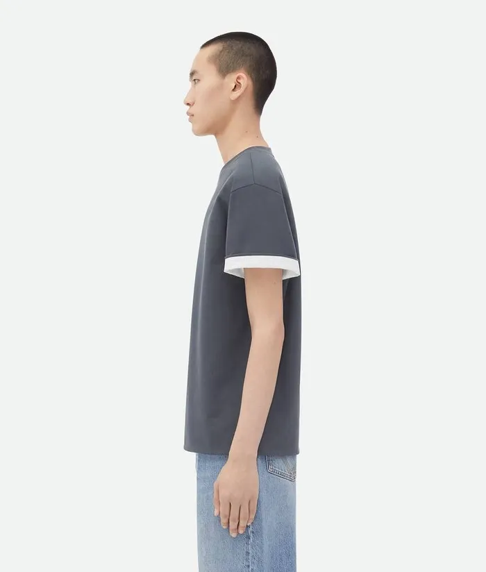 Men Bottega Veneta TShirts Double Layer Cotton Check TShirt Shadow