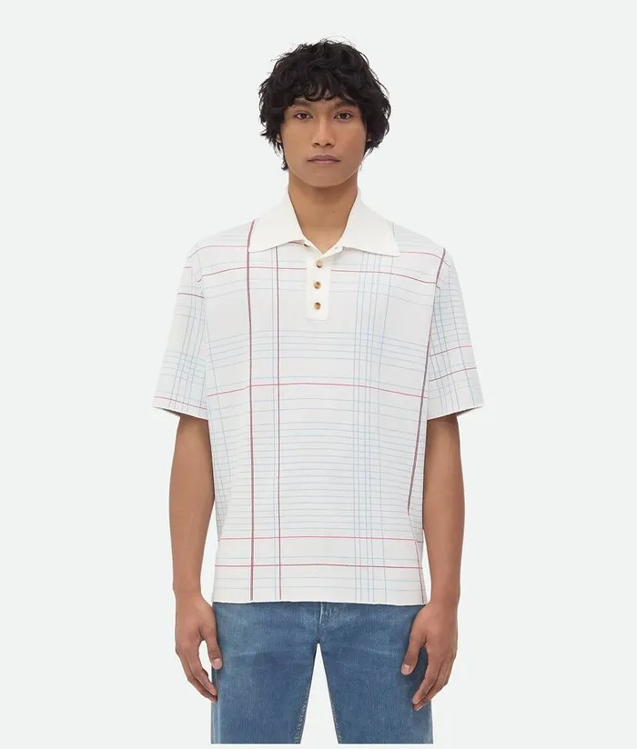 Men Bottega Veneta TShirts Notebook Viscose Jacquard TShirt Chalkbluered
