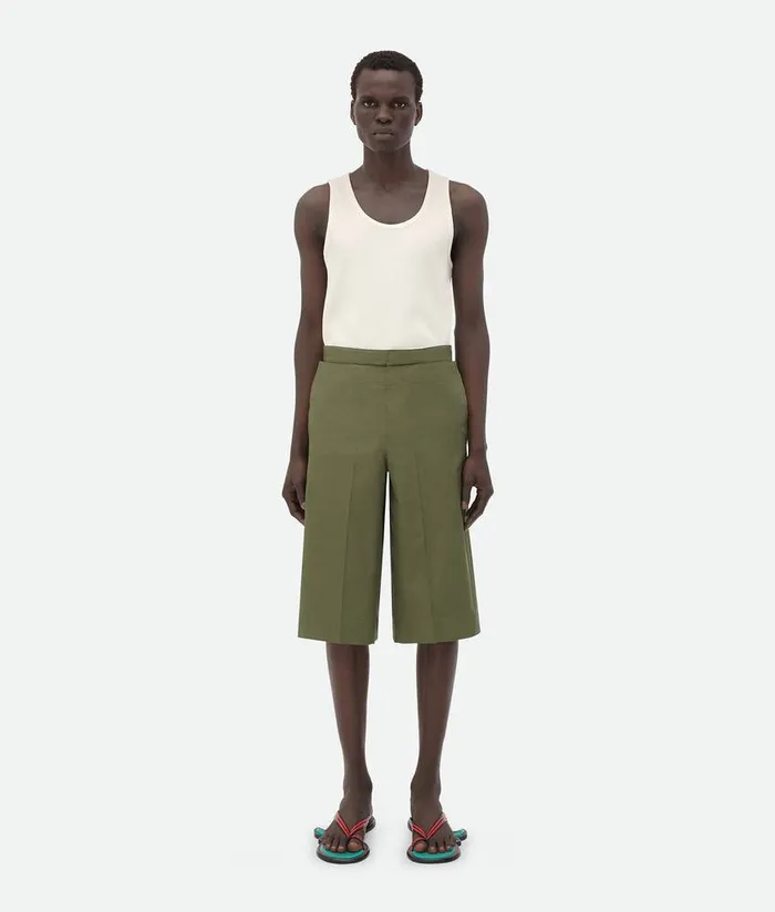Men Bottega Veneta Trousers And Shorts Compact Cotton Shorts Thyme