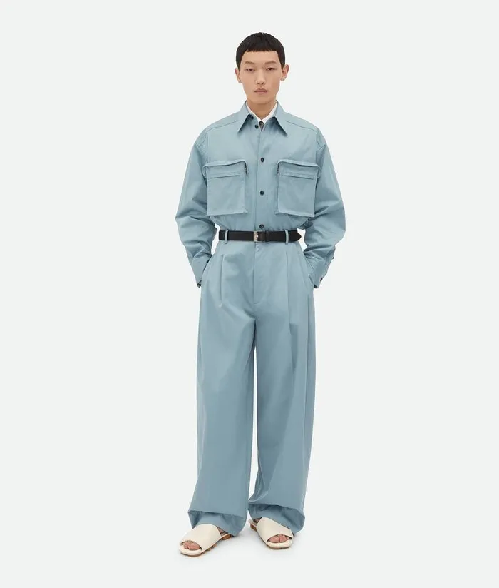 Men Bottega Veneta Trousers And Shorts Cotton Twill Trousers Steel Blue