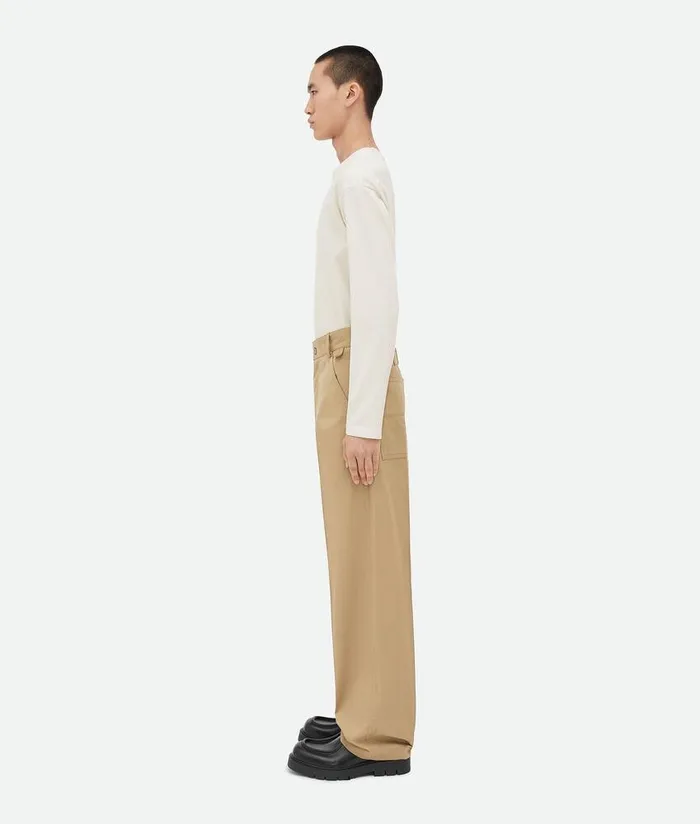 Men Bottega Veneta Trousers And Shorts Light Cotton Twill Cargo Trousers Desert Taupe