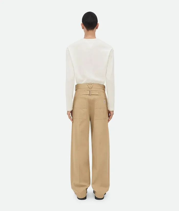 Men Bottega Veneta Trousers And Shorts Light Cotton Twill Cargo Trousers Desert Taupe