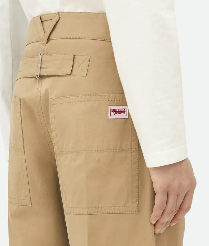 Men Bottega Veneta Trousers And Shorts Light Cotton Twill Cargo Trousers Desert Taupe