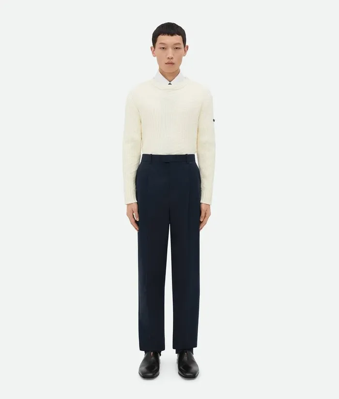 Men Bottega Veneta Trousers And Shorts Light Cotton Twill Trousers Midnight Blue Men Bottega Veneta Trousers And Shorts Light Cotton Twill Trousers Midnight Blue