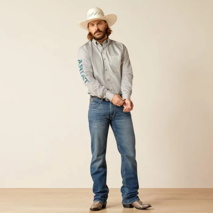 Men Button Down Shirts Ariat Team Logo Twill Fitted Shirt Light Grey Men Button Down Shirts Ariat Team Logo Twill Fitted Shirt Light Grey