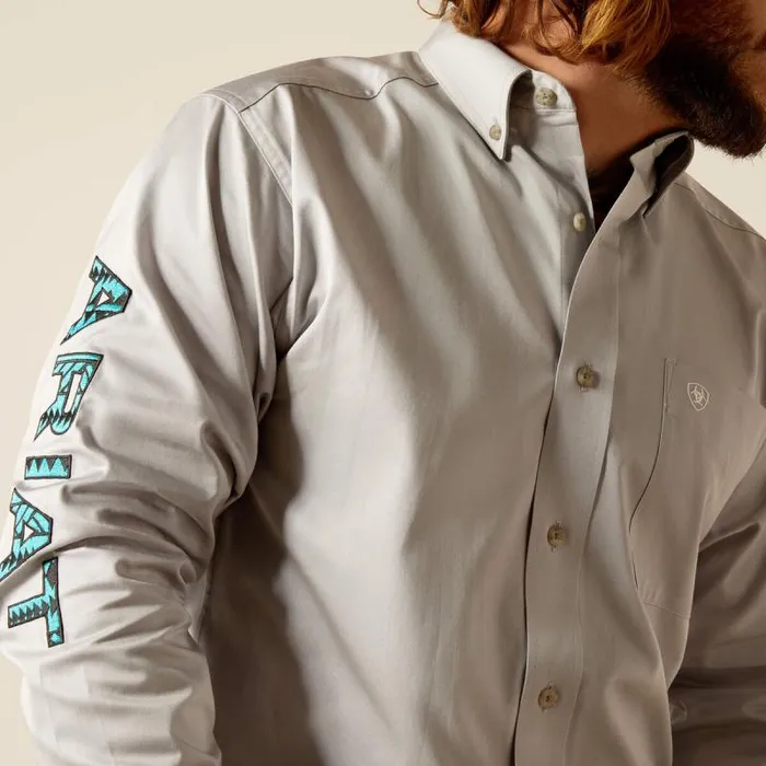Men Button Down Shirts Ariat Team Logo Twill Fitted Shirt Light Grey Men Button Down Shirts Ariat Team Logo Twill Fitted Shirt Light Grey