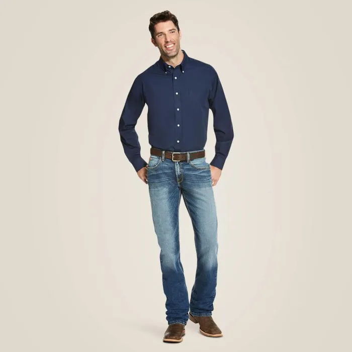 Men Button Down Shirts Ariat Wrinkle Free Solid Shirt Navy Blue Men Button Down Shirts Ariat Wrinkle Free Solid Shirt Navy Blue