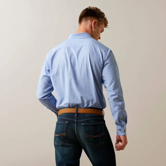 Men Button Down Shirts Ariat Wrinkle Resist Dots Stretch Modern Fit Shirt Blue Men Button Down Shirts Ariat Wrinkle Resist Dots Stretch Modern Fit Shirt Blue